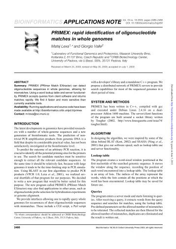 PRIMEX: rapid identification of oligonucleotide ... - Bioinformatics