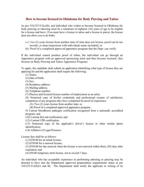 How To Become Licensed In Oklahoma For Body Piercing And Tattoo