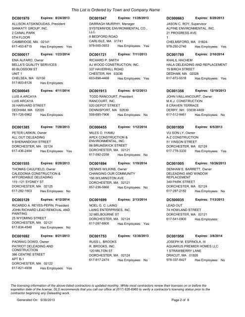 Currently Licensed Deleader Contractors - Mass.Gov