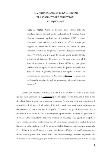 Il mito popolare di Cola Di Rienzo - Tra sostenitori ... - Luigi Ceccarelli