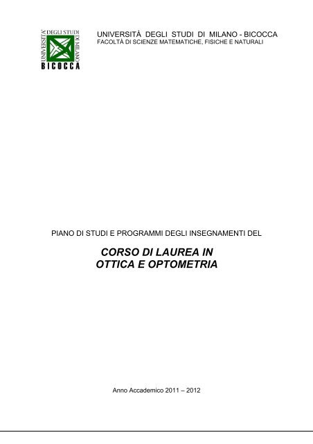 corso di laurea in ottica e optometria - Scienza dei Materiali ...