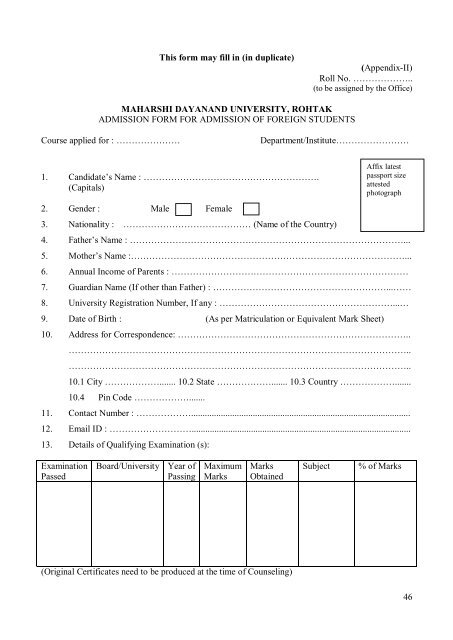 Information Brochure for Foreign Students 2012-13 - Maharshi ...