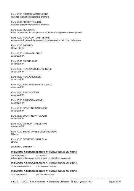 Comunicato Ufficiale n. 73 del 24 gennaio 2013 - Documento senza ...