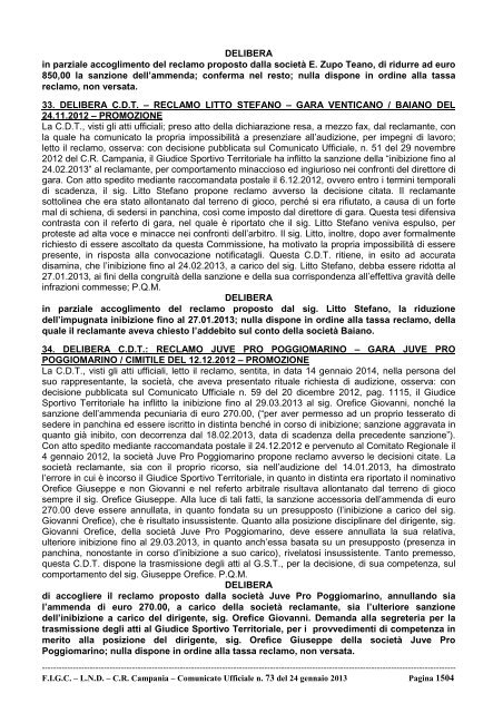 Comunicato Ufficiale n. 73 del 24 gennaio 2013 - Documento senza ...