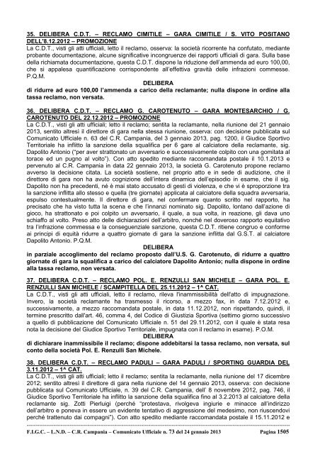 Comunicato Ufficiale n. 73 del 24 gennaio 2013 - Documento senza ...