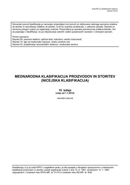 Nicejska klasifikacija – 10. izdaja - Urad Republike Slovenije za ...