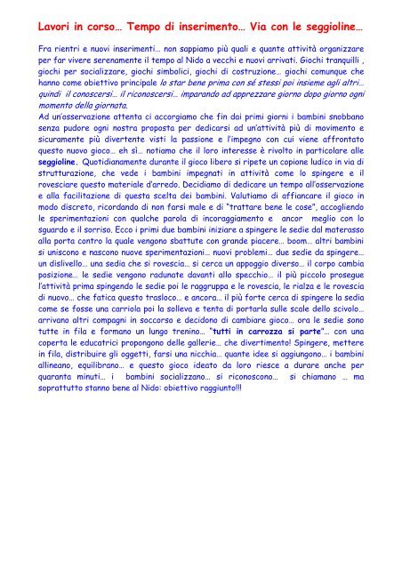 Asilo Nido programmazione e chiusure 2012 ... - Comune di Canzo