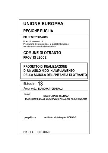 Disciplinare tecnico (.pdf 100 Kb) - Comune di Otranto