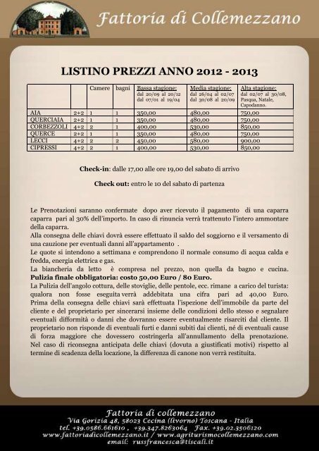 LISTINO PREZZI ANNO 2012 - 2013 - Fattoriadicollemezzano.it