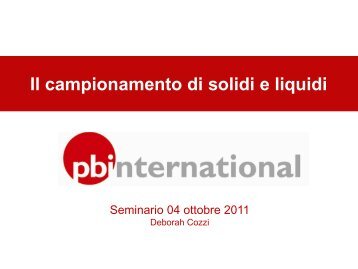 Il campionamento di solidi e liquidi - International Pbi