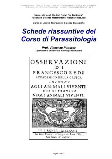 Schede riassuntive del Corso di Parassitologia - Corsi di Laurea in ...