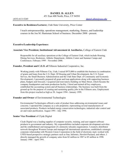 Resume - Jon M. Huntsman School of Business - Utah State University