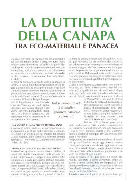 LA DUTTILITA' DELLA CANAPA - Kenaf Eco Fibers Italia S.p.A.