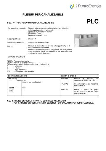 PLENUM PER CANALIZZABILE - Il Punto Energia