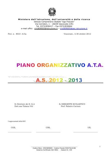 piano organizzativo del personale ata 2012 2013 - Vescovato (CR)