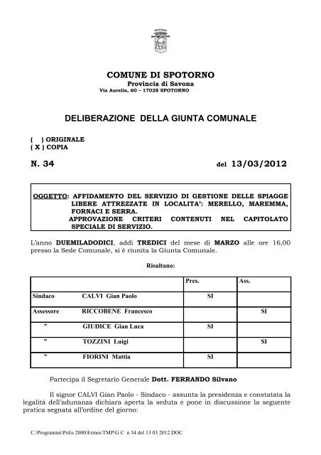 Comune Di Spotorno Albo Pretorio On Line Cc Sistemi