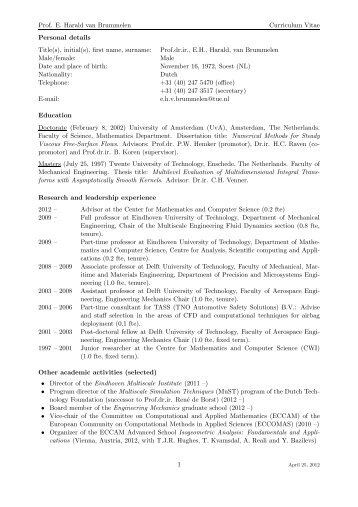 Prof. E. Harald van Brummelen Curriculum Vitae Personal details ...