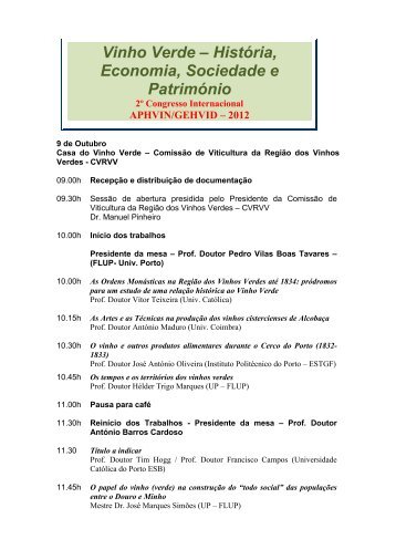 Programa - Comissão de Viticultura da Região dos Vinhos Verdes
