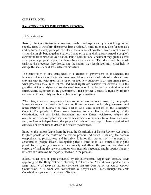 Chapter Review Background CHAPTER ONE: BACKGROUND TO THE REVIEW ... - ConstitutionNet