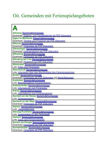 Oö. Gemeinden mit Ferienspielangeboten