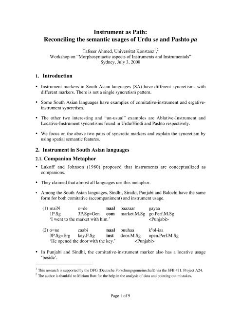 Instrument As Path Reconciling The Semantic Usages Of Urdu Se And Instrument As Path Reconciling The Semantic Usages Of Urdu Se And