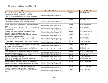 HPU Libraries New Books Added May 2011 Title Subject ...