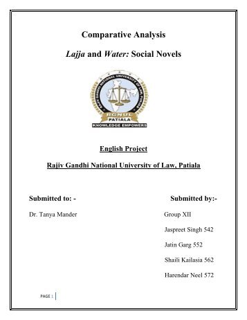 Comparative Analysis Lajja and Water: Social Novels - Jatin Garg