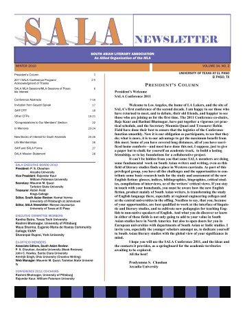 2010 Winter Newsletter - South Asian Literary Association