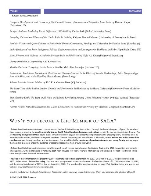 2010 Winter Newsletter - South Asian Literary Association