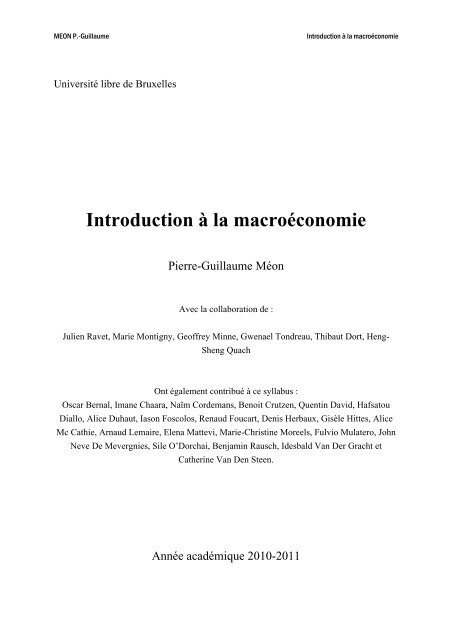 Introduction à la macroéconomie - de l'Université libre de Bruxelles