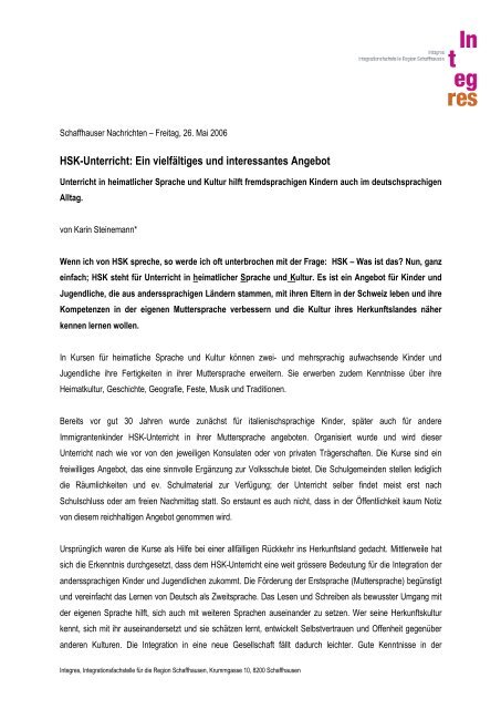 HSK-Unterricht - Integres | Integrationsfachstelle Region Schaffhausen
