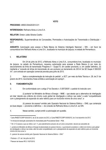 VOTO PROCESSO: 48500.004420/2012-01 INTERESSADA ... - Aneel