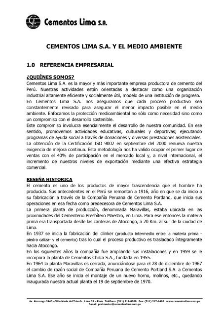 Cementos Lima S.A. y el Medio Ambiente - Asocem