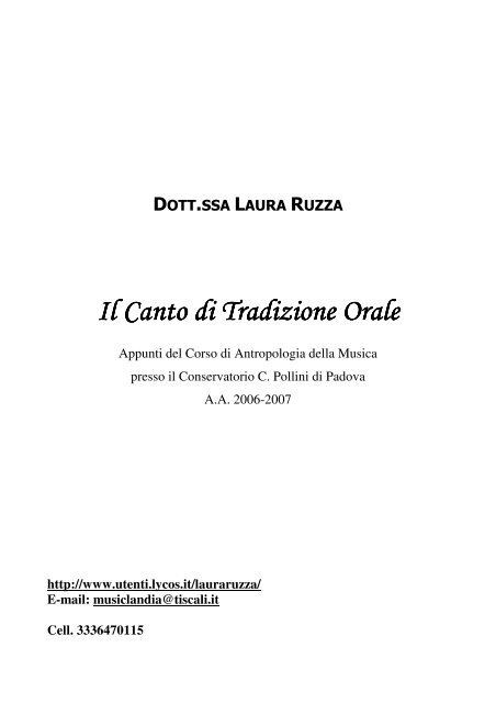 Il Canto di Tradizione Orale Il Canto di Tradizione Orale