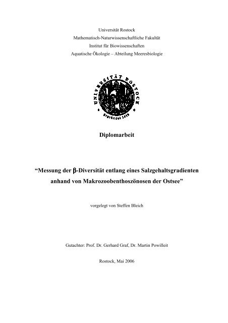 Diplomarbeit Bleich - Institut für Biowissenschaften - Universität ...