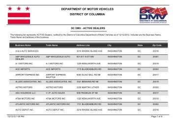 DEPARTMENT OF MOTOR VEHICLES DISTRICT OF COLUMBIA