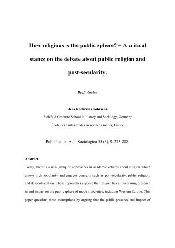 How religious is the public sphere? – A critical stance on the debate ...
