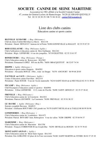SOCIETE CANINE DE SEINE MARITIME Liste des clubs canins