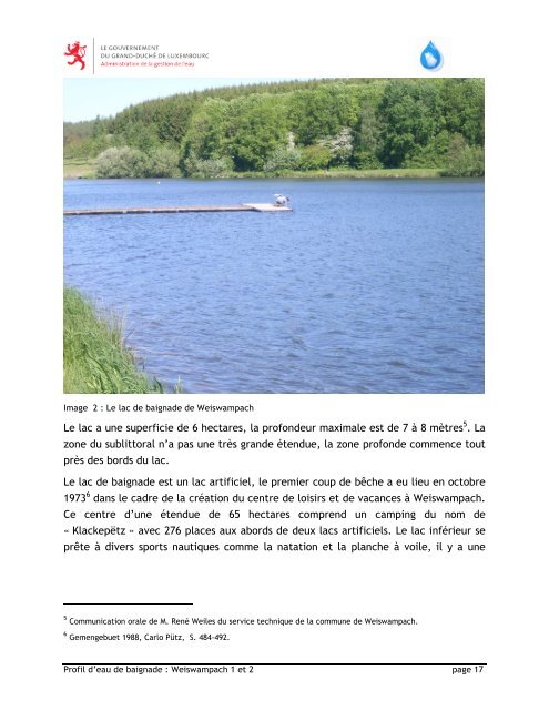 Profil d'eau de baignade du Lac de Weiswampach - Administration ...