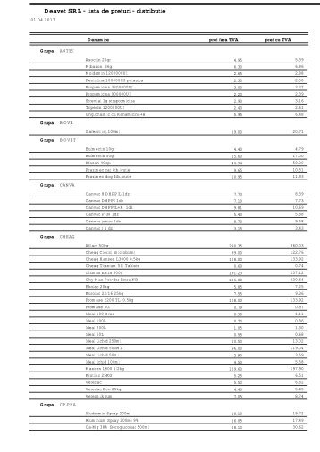 Deavet SRL - lista de preturi - distributie - deavet.ro