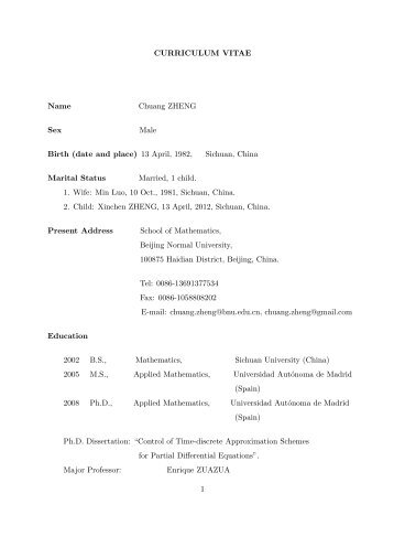 CURRICULUM VITAE Name Chuang ZHENG Sex Male Birth (date ...