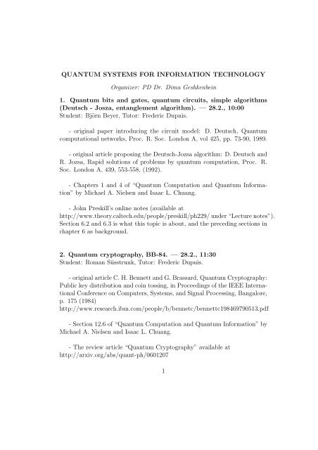 QUANTUM SYSTEMS FOR INFORMATION TECHNOLOGY ...