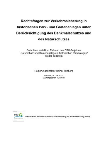 Rechtsfragen zur Verkehrssicherung in historischen Park- und ...