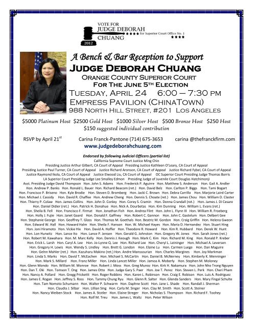 A Bench Bar Reception To Support Judge Deborah Chuang