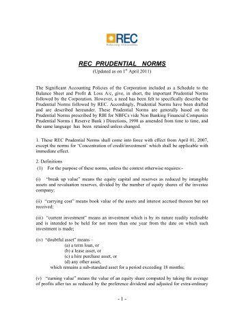 REC PRUDENTIAL NORMS