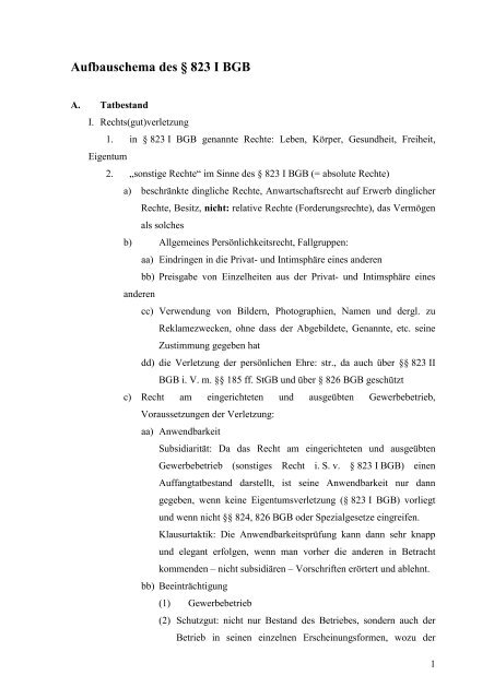 Aufbauschema des § 823 I BGB