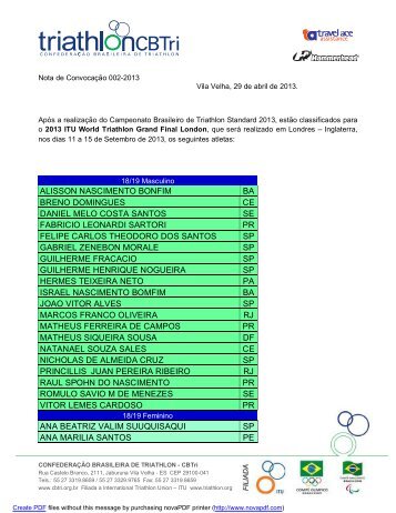 ALISSON NASCIMENTO BONFIM BA BRENO DOMINGUES CE ...