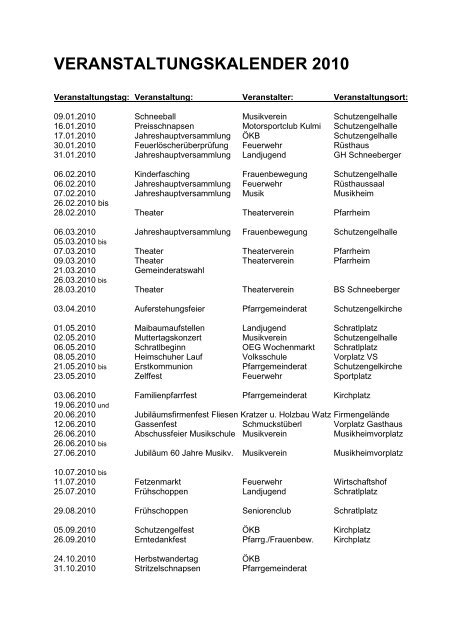 Veranstaltungskalender 2010 - Gemeinde Heimschuh