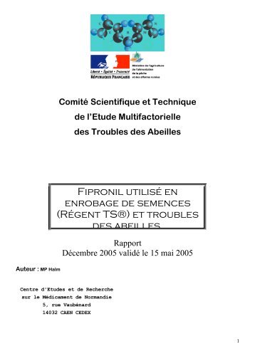 Fipronil utilisé en enrobage de semences (Régent ... - Terre d'Abeilles