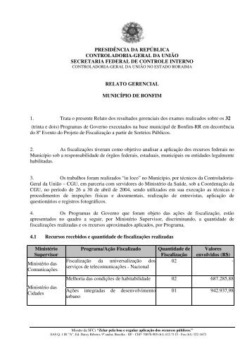 relatório de fiscalização nº 040 município de bonfim - Controladoria ...